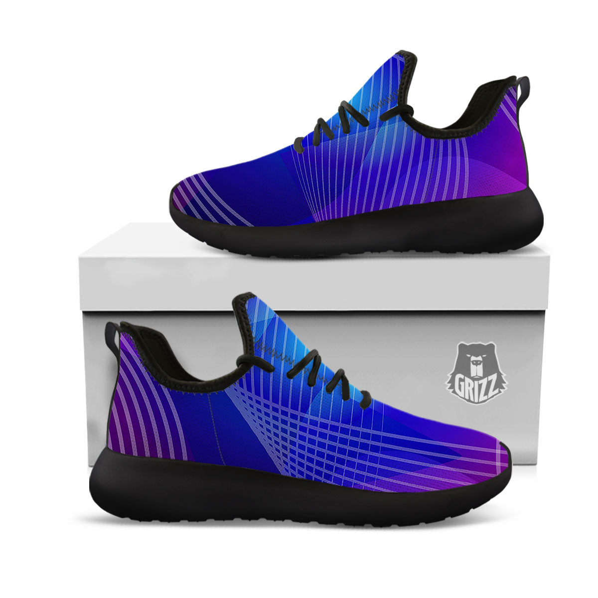 Wave EDM Print Black Athletic Shoes-grizzshop