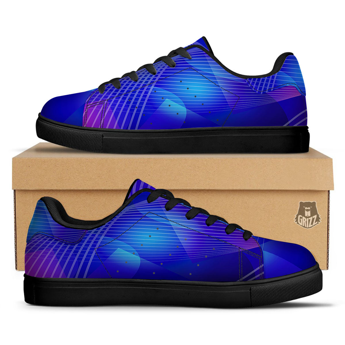 Wave EDM Print Black Low Top Sneakers-grizzshop