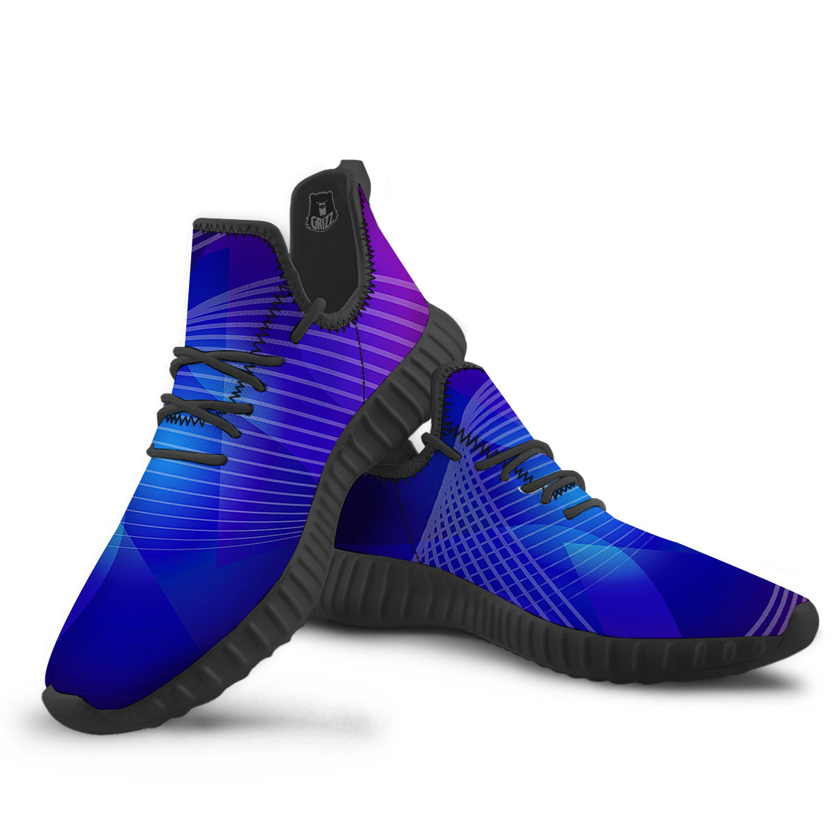 Wave EDM Print Black Walking Shoes-grizzshop