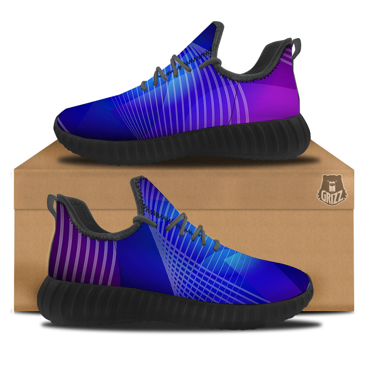 Wave EDM Print Black Walking Shoes-grizzshop