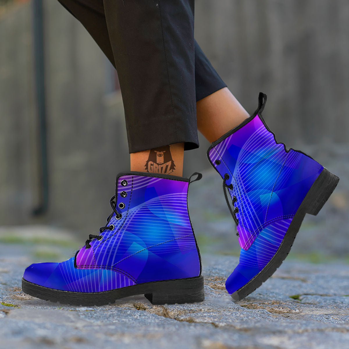 Wave EDM Print Leather Boots-grizzshop
