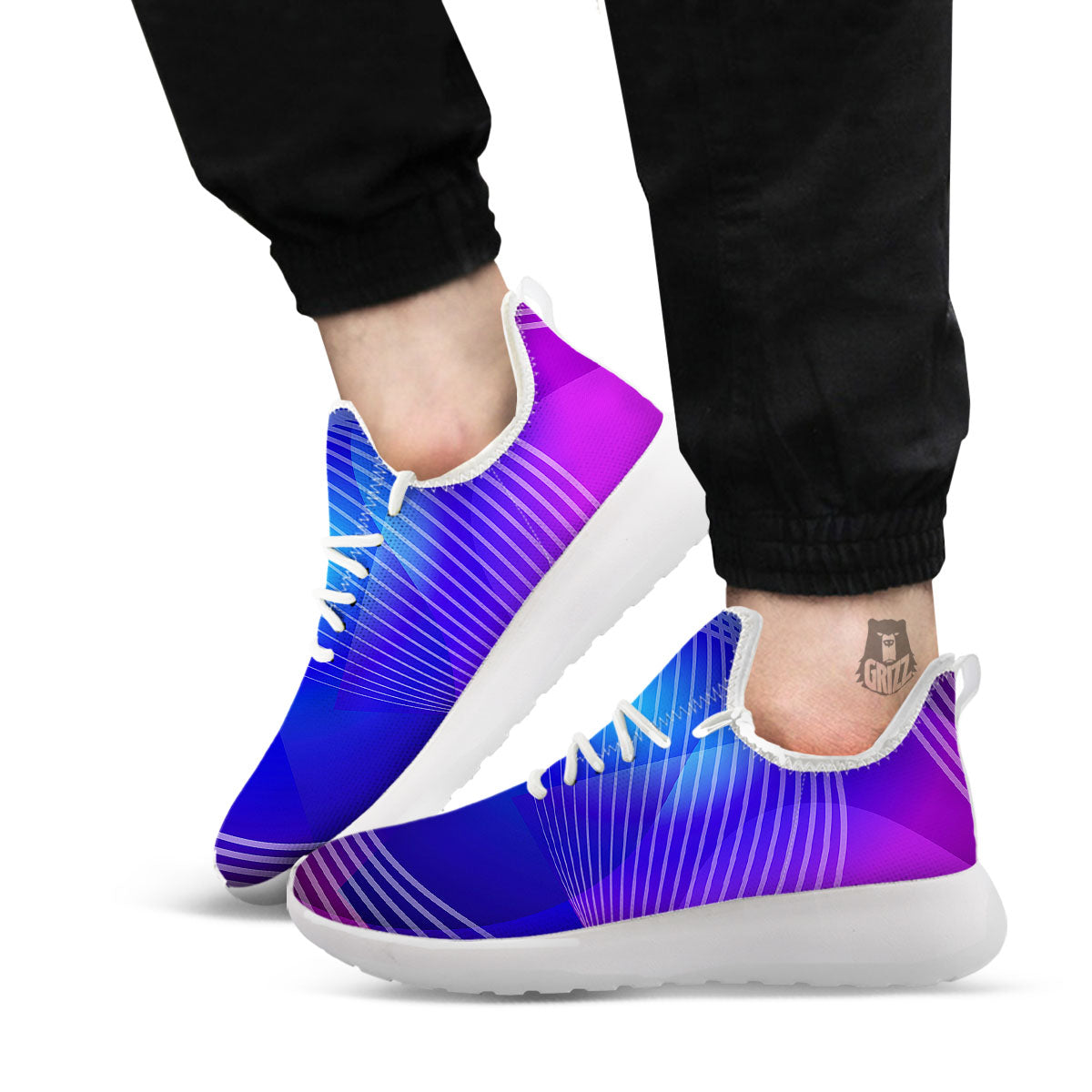 Wave EDM Print White Athletic Shoes-grizzshop