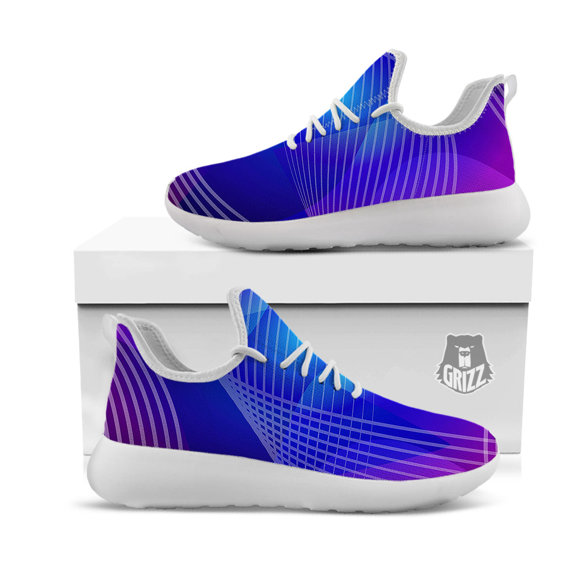Wave EDM Print White Athletic Shoes-grizzshop