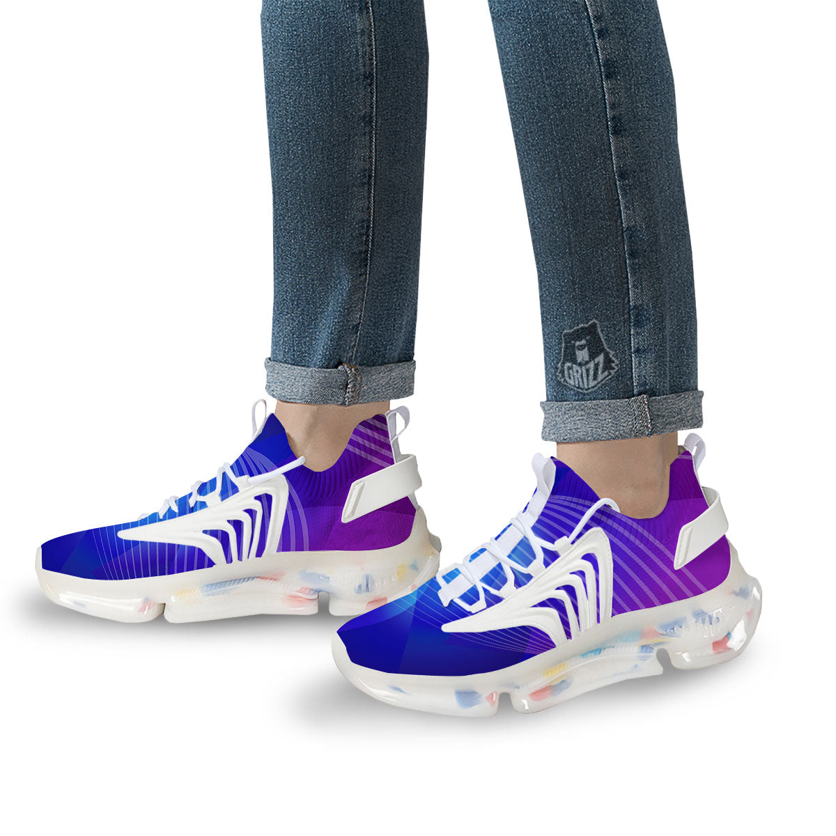 Wave EDM Print White Gym Shoes-grizzshop