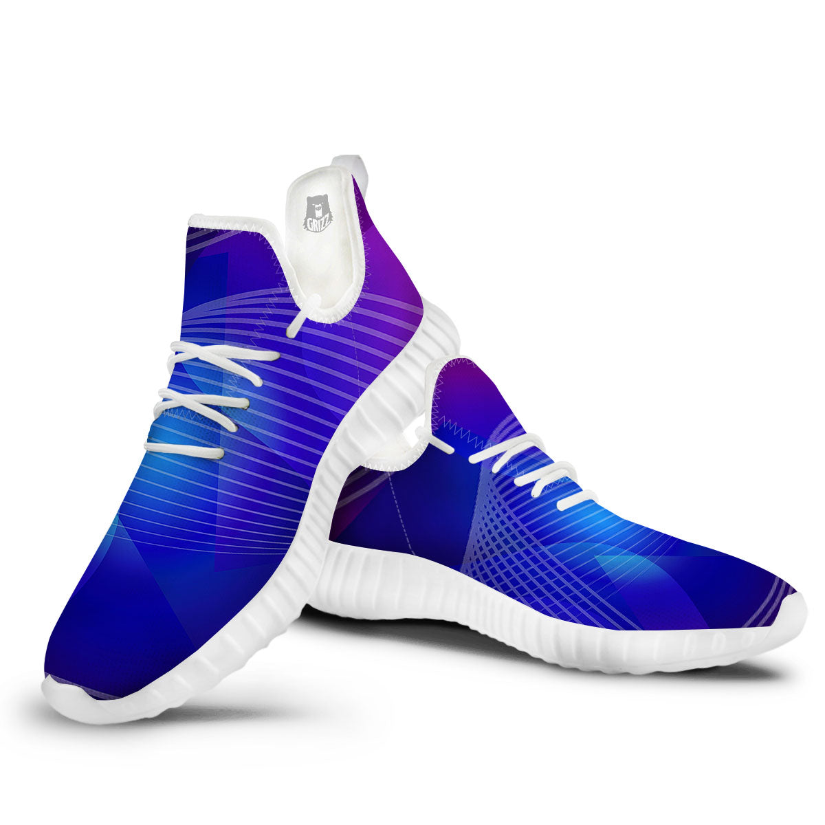 Wave EDM Print White Walking Shoes-grizzshop