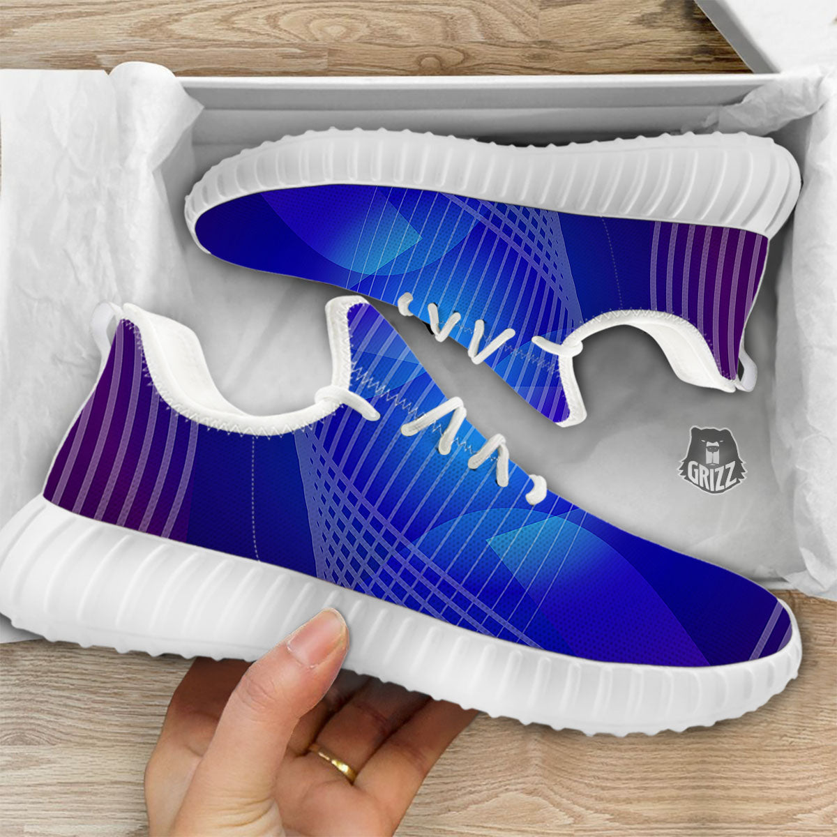 Wave EDM Print White Walking Shoes-grizzshop