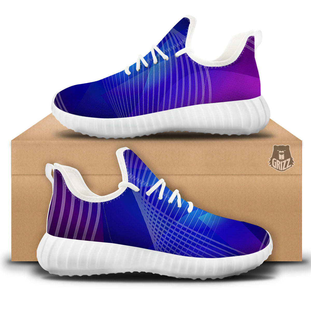 Wave EDM Print White Walking Shoes-grizzshop