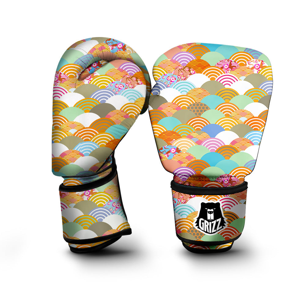 Wave Japanese Flower Colorful Print Pattern Boxing Gloves-grizzshop