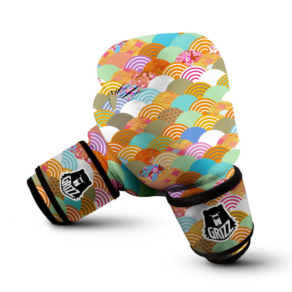 Wave Japanese Flower Colorful Print Pattern Boxing Gloves-grizzshop
