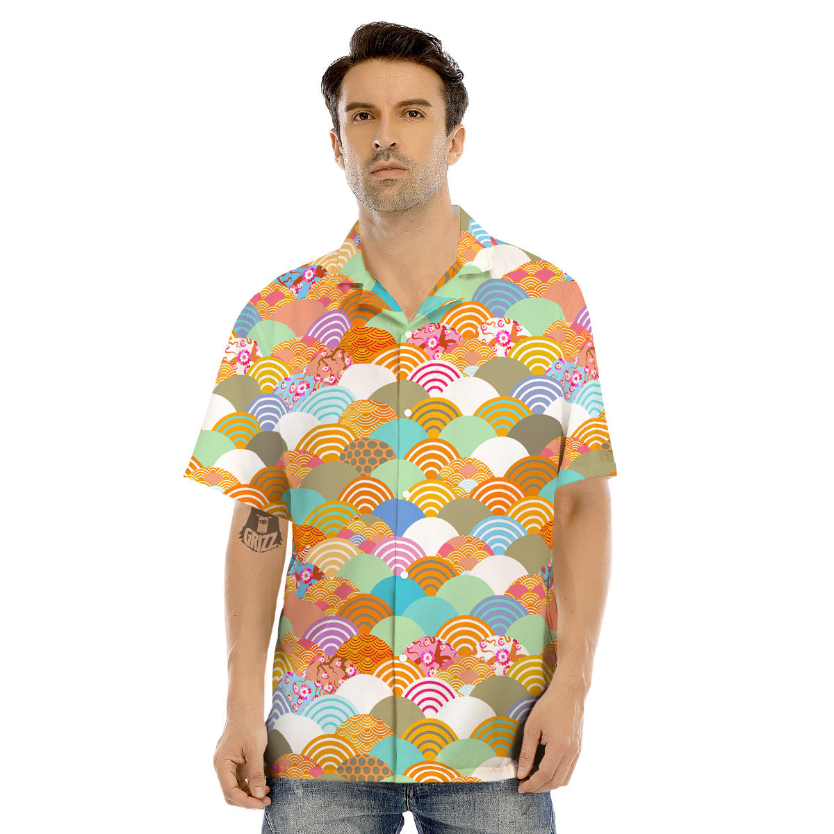 White Lily Black Print Pattern Men s Hawaiian Shirt Grizzshopping
