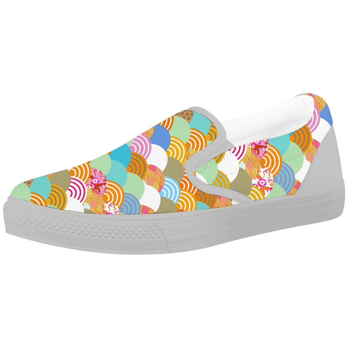 Wave Japanese Flower Colorful Print Pattern White Slip On Shoes-grizzshop