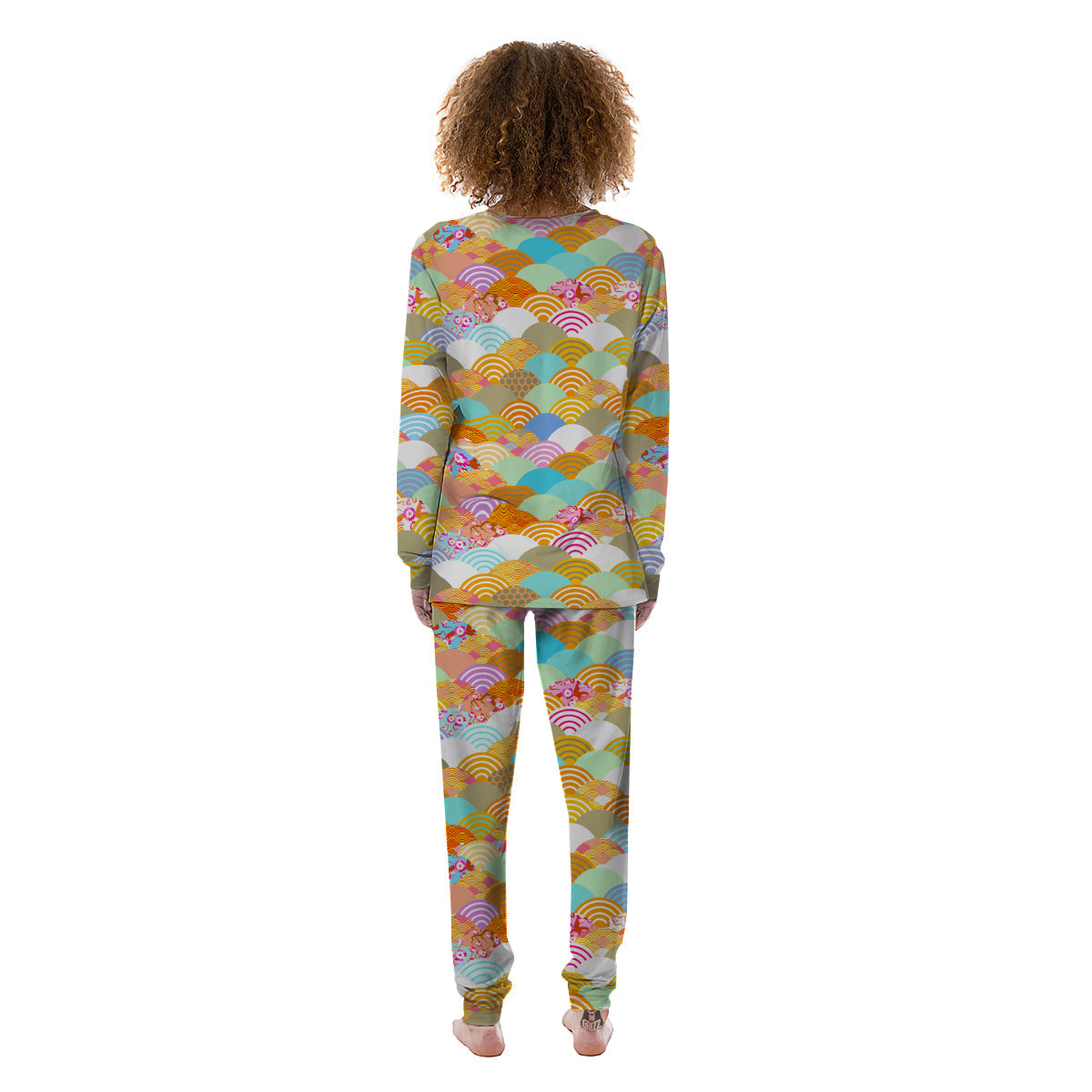 Wave Japanese Flower Colorful Print Pattern Women's Pajamas-grizzshop