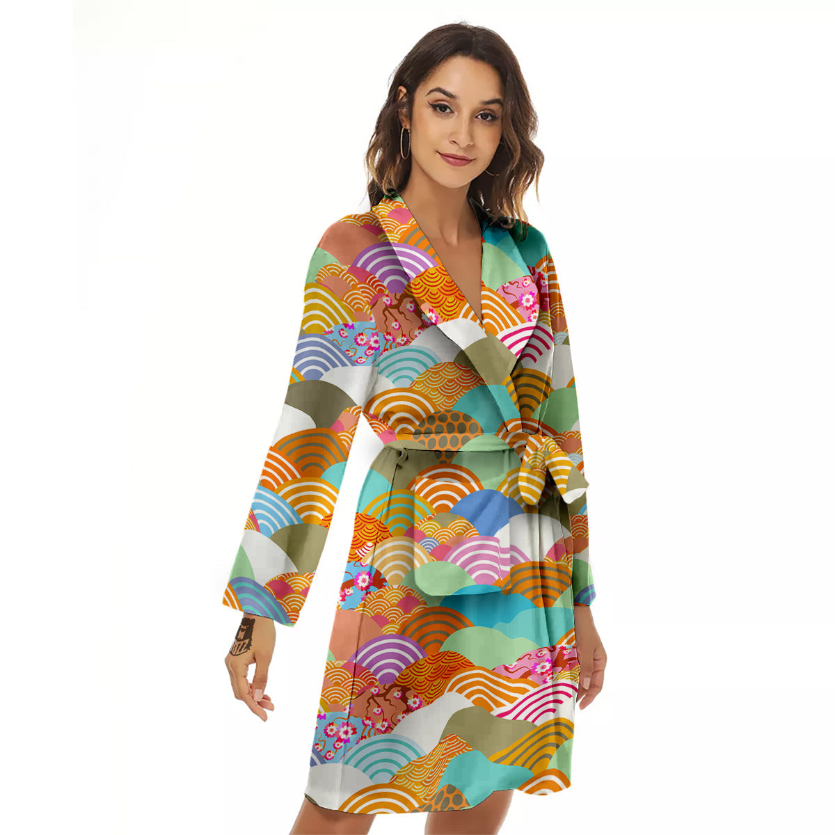 Wave Japanese Flower Colorful Print Pattern Women's Robe-grizzshop