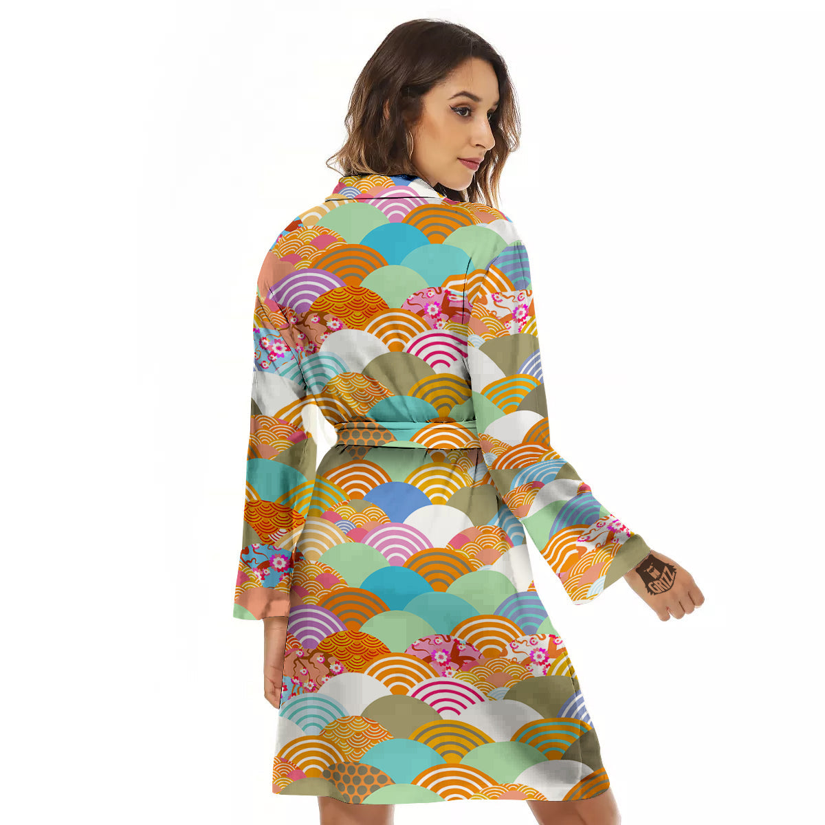 Wave Japanese Flower Colorful Print Pattern Women's Robe-grizzshop