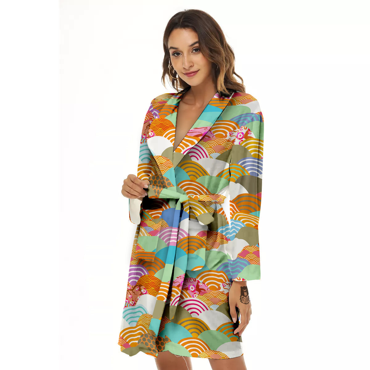 Wave Japanese Flower Colorful Print Pattern Women's Robe-grizzshop