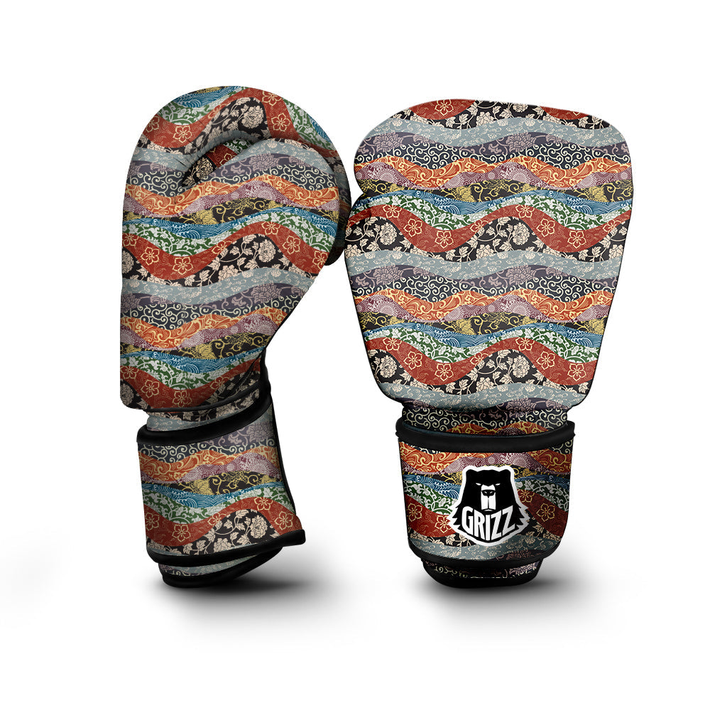 Wave Japanese Patchwork Print Pattern Boxing Gloves-grizzshop