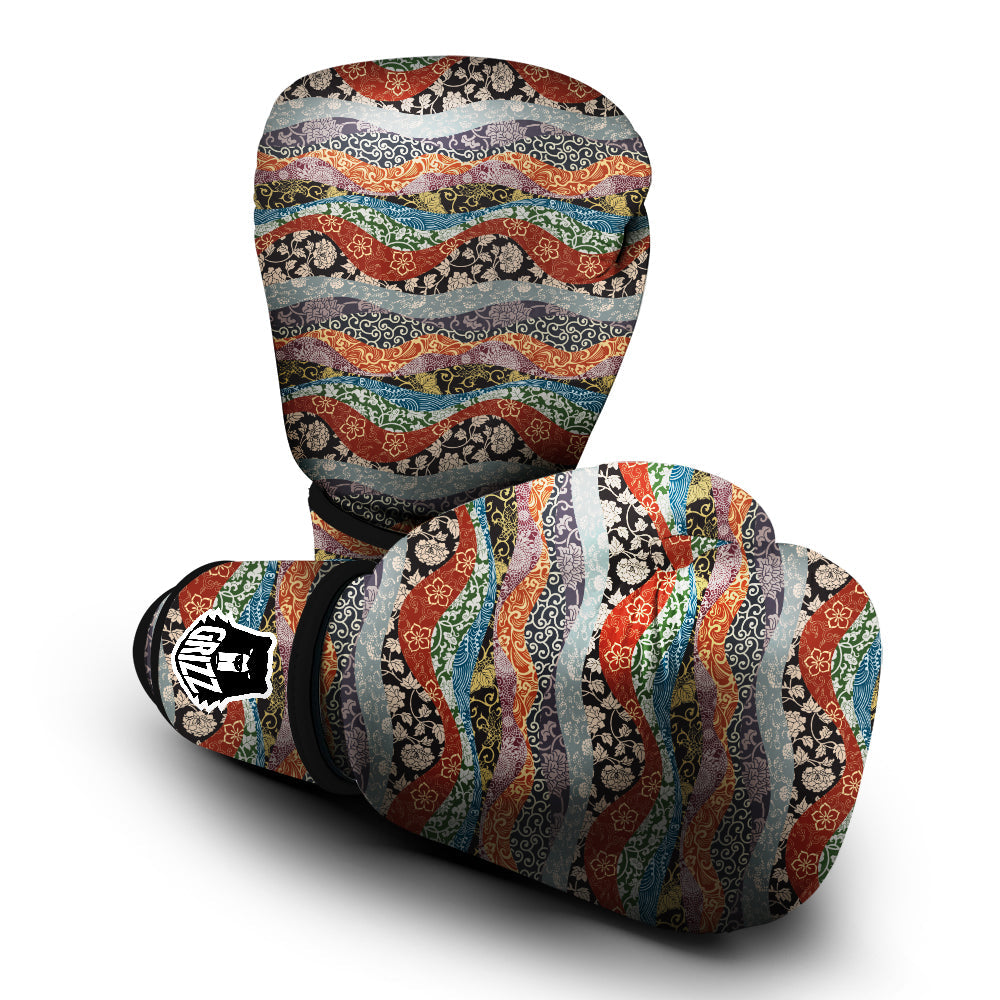 Wave Japanese Patchwork Print Pattern Boxing Gloves-grizzshop