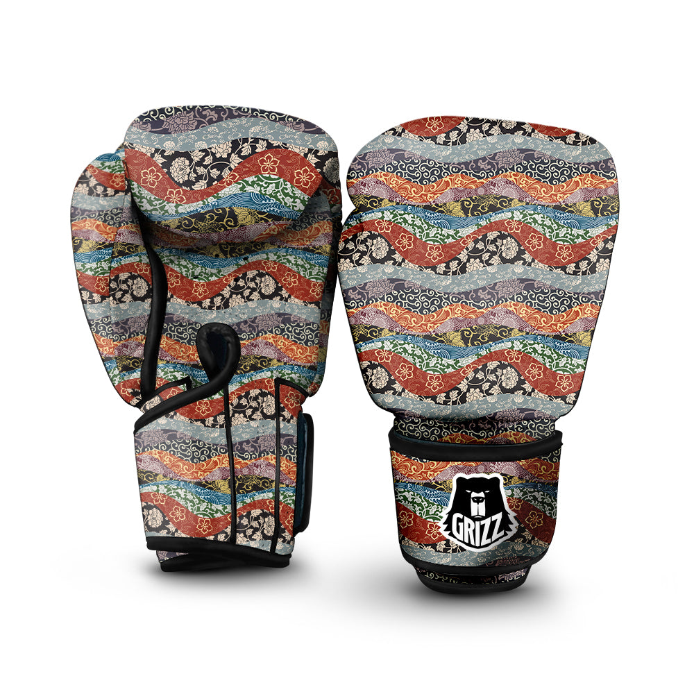 Wave Japanese Patchwork Print Pattern Boxing Gloves-grizzshop