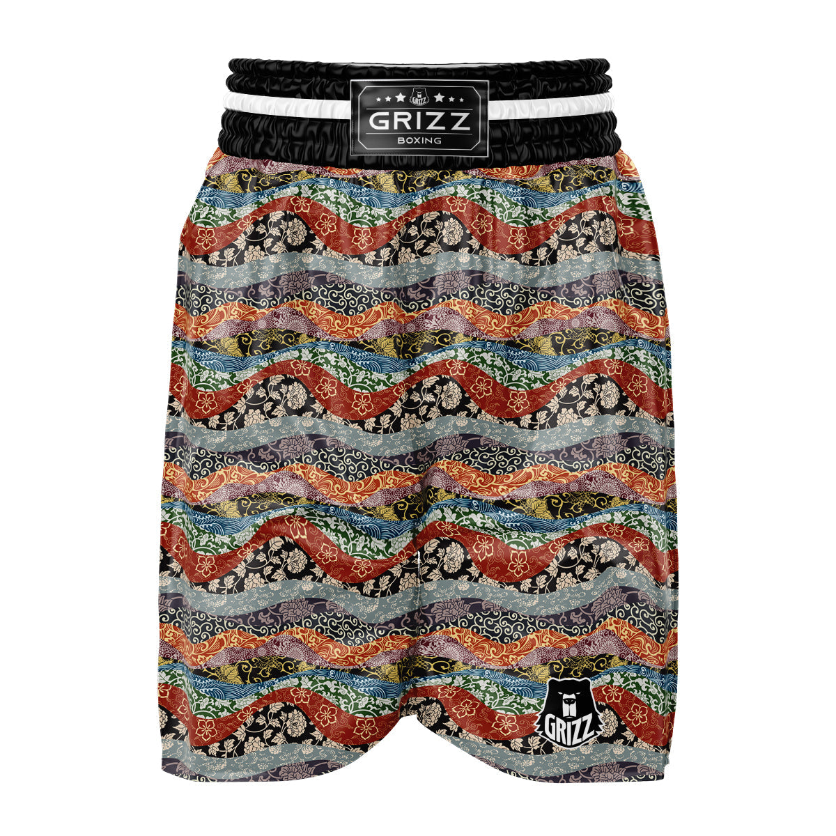 Wave Japanese Patchwork Print Pattern Boxing Shorts-grizzshop