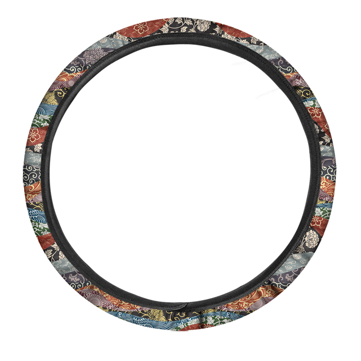 Wave Japanese Patchwork Print Pattern Car Steering Wheel Cover-grizzshop