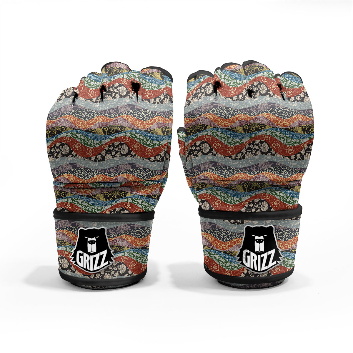 Wave Japanese Patchwork Print Pattern MMA Gloves-grizzshop