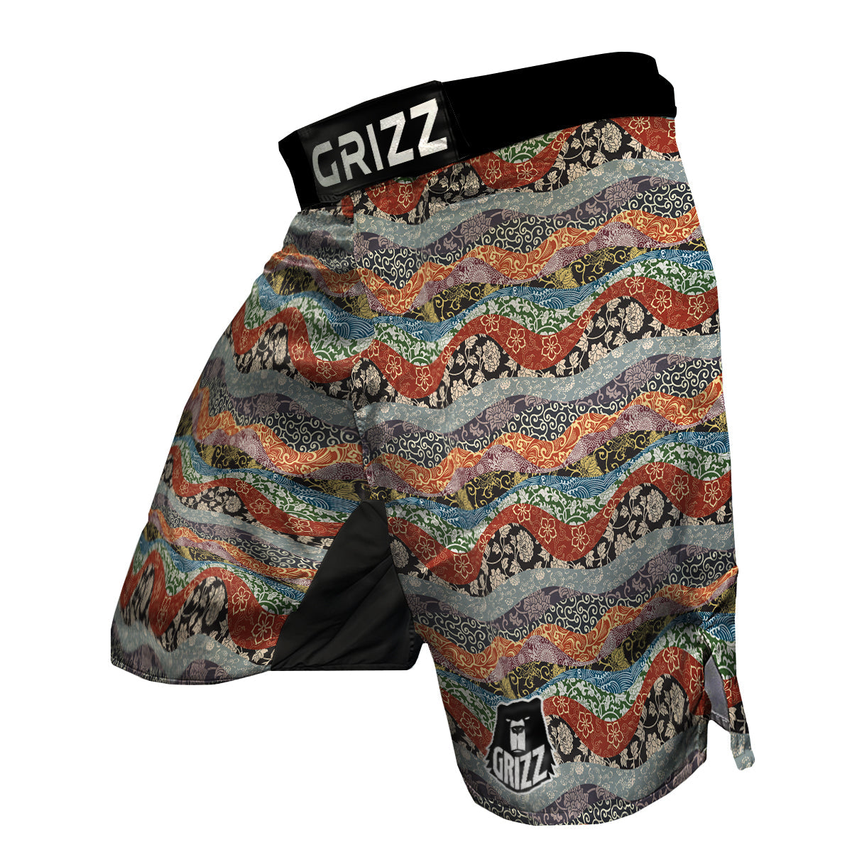 Wave Japanese Patchwork Print Pattern MMA Shorts-grizzshop