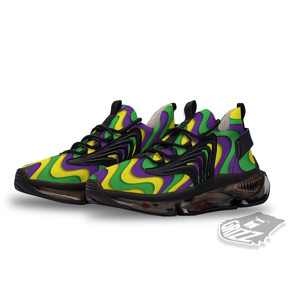 Wave Mardi Gras Print Pattern Black Gym Shoes-grizzshop