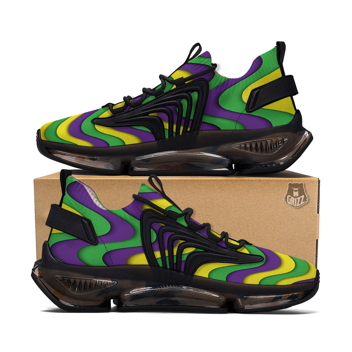 Wave Mardi Gras Print Pattern Black Gym Shoes-grizzshop