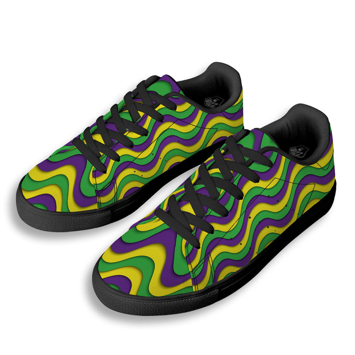 Wave Mardi Gras Print Pattern Black Low Top Sneakers-grizzshop