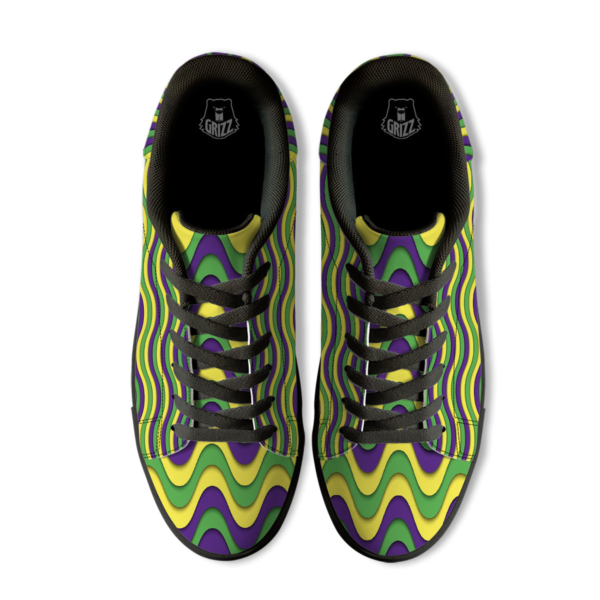 Wave Mardi Gras Print Pattern Black Low Top Sneakers-grizzshop