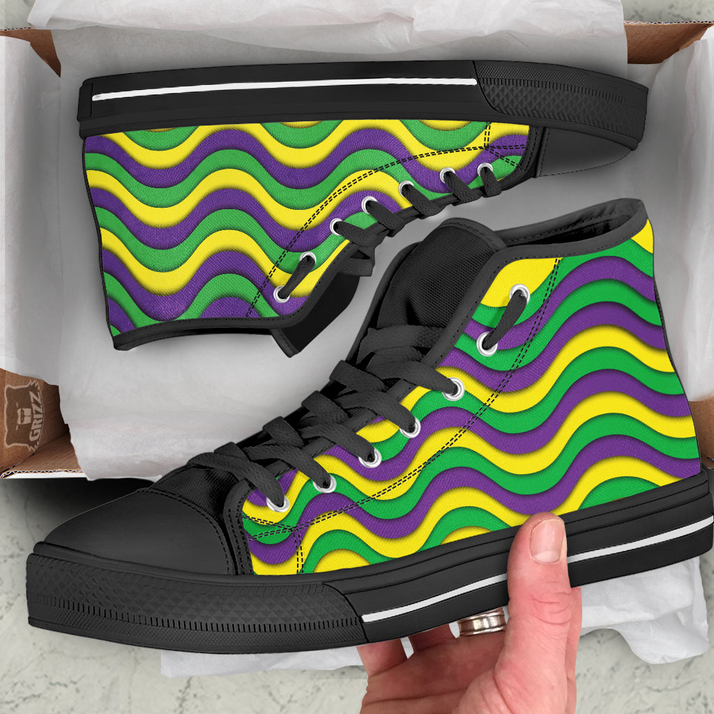 Wave Mardi Gras Print Pattern High Top Shoes-grizzshop