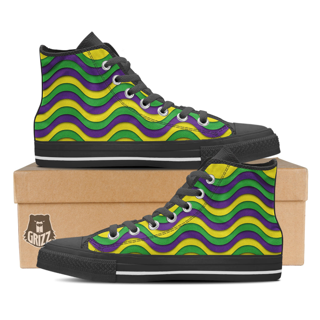 Wave Mardi Gras Print Pattern High Top Shoes-grizzshop