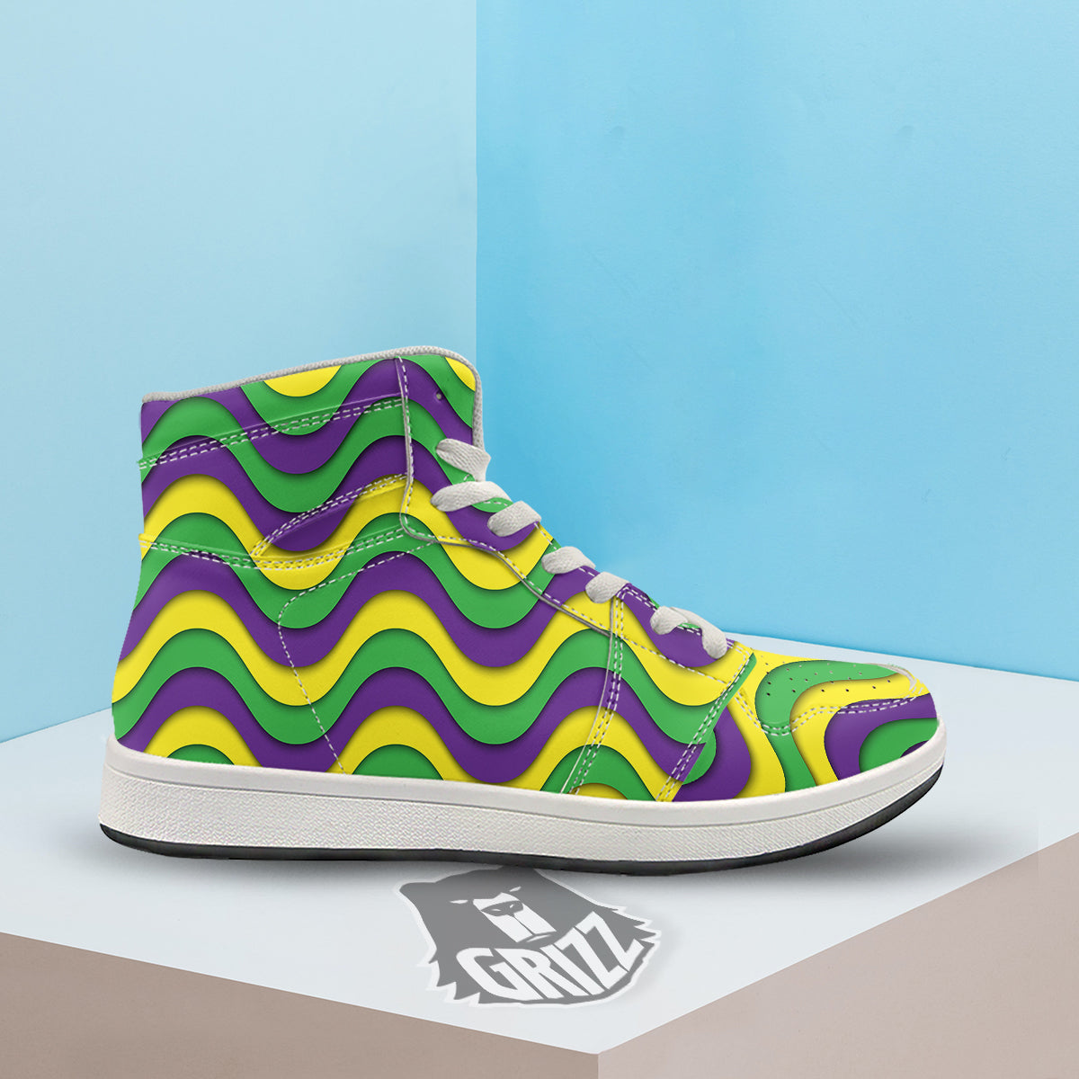 Wave Mardi Gras Print Pattern High Top Sneakers-grizzshop