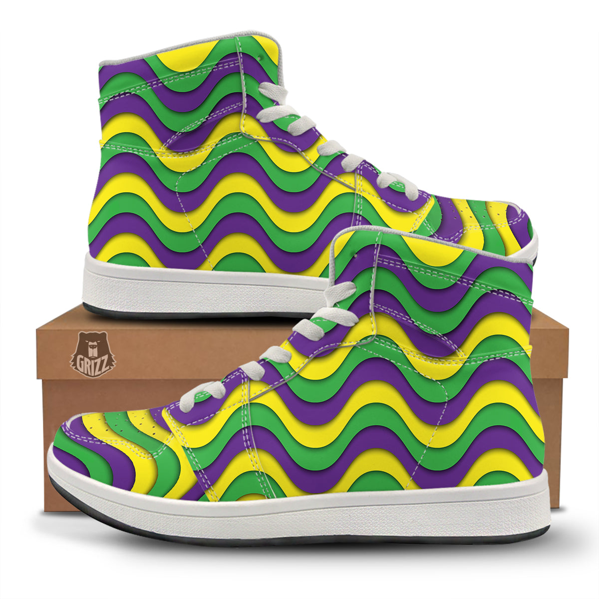 Wave Mardi Gras Print Pattern High Top Sneakers-grizzshop