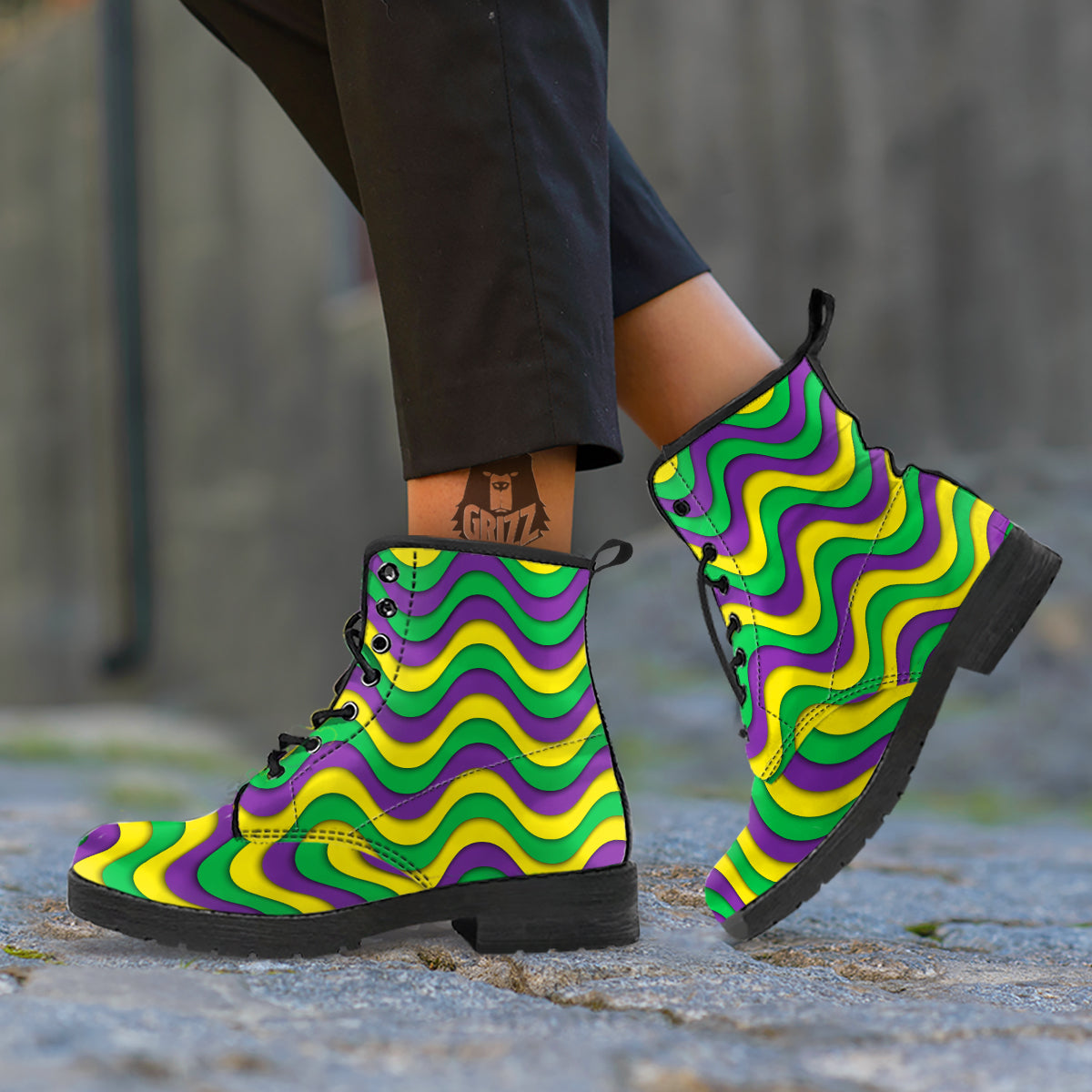 Wave Mardi Gras Print Pattern Leather Boots-grizzshop