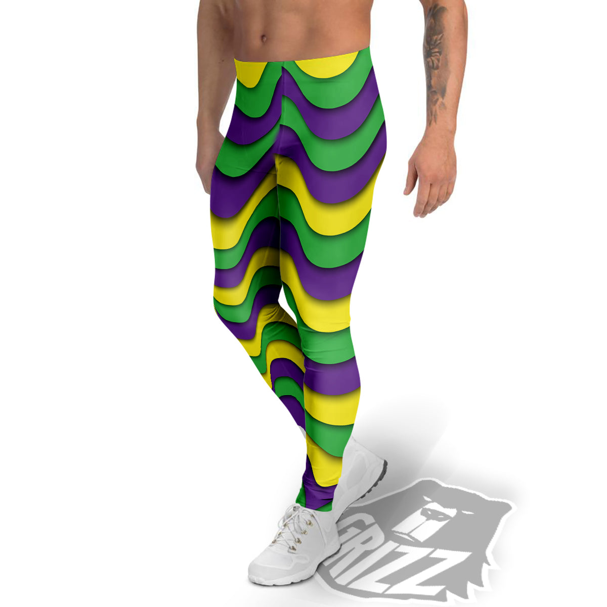 Wave Mardi Gras Print Pattern Men's Leggings-grizzshop