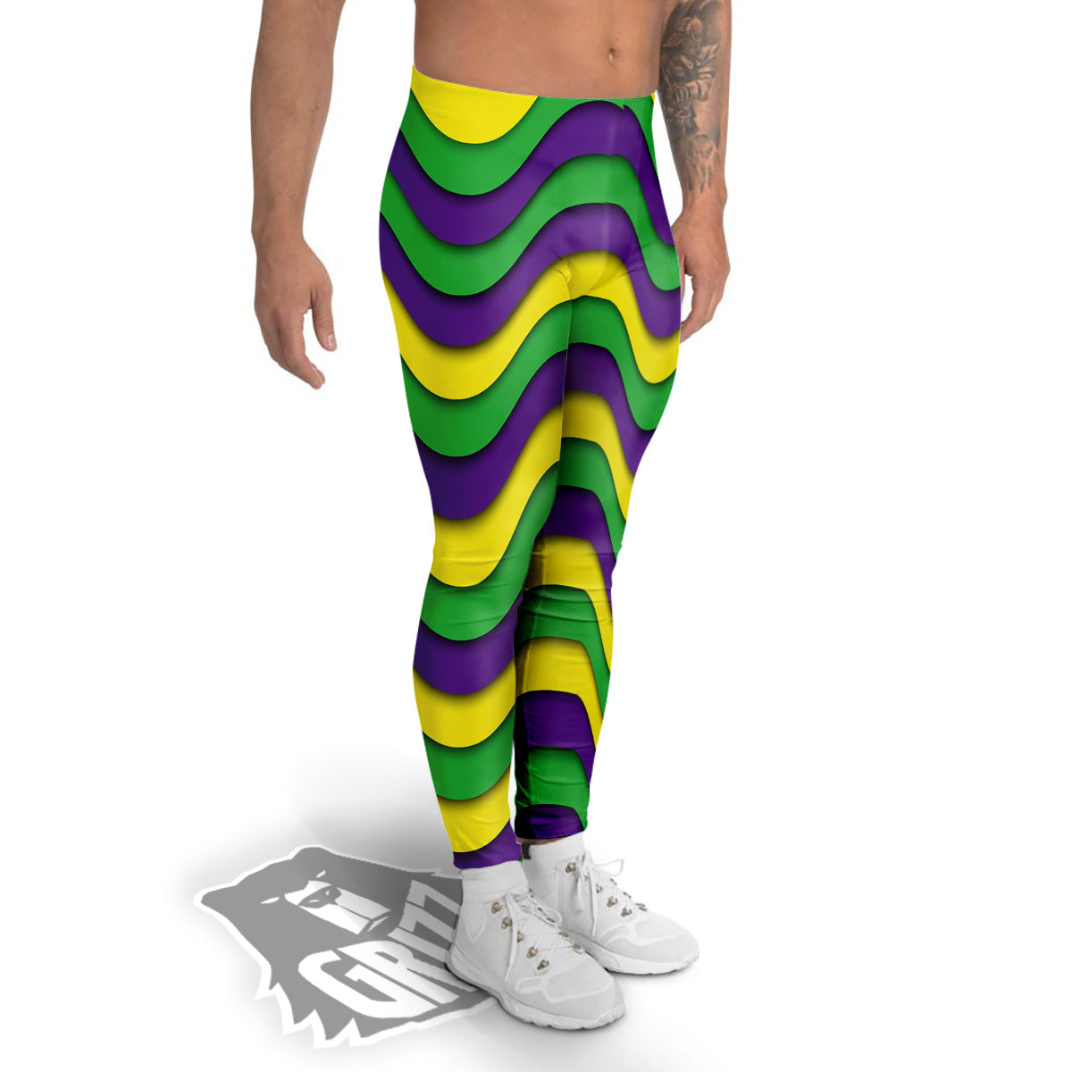 Wave Mardi Gras Print Pattern Men's Leggings-grizzshop