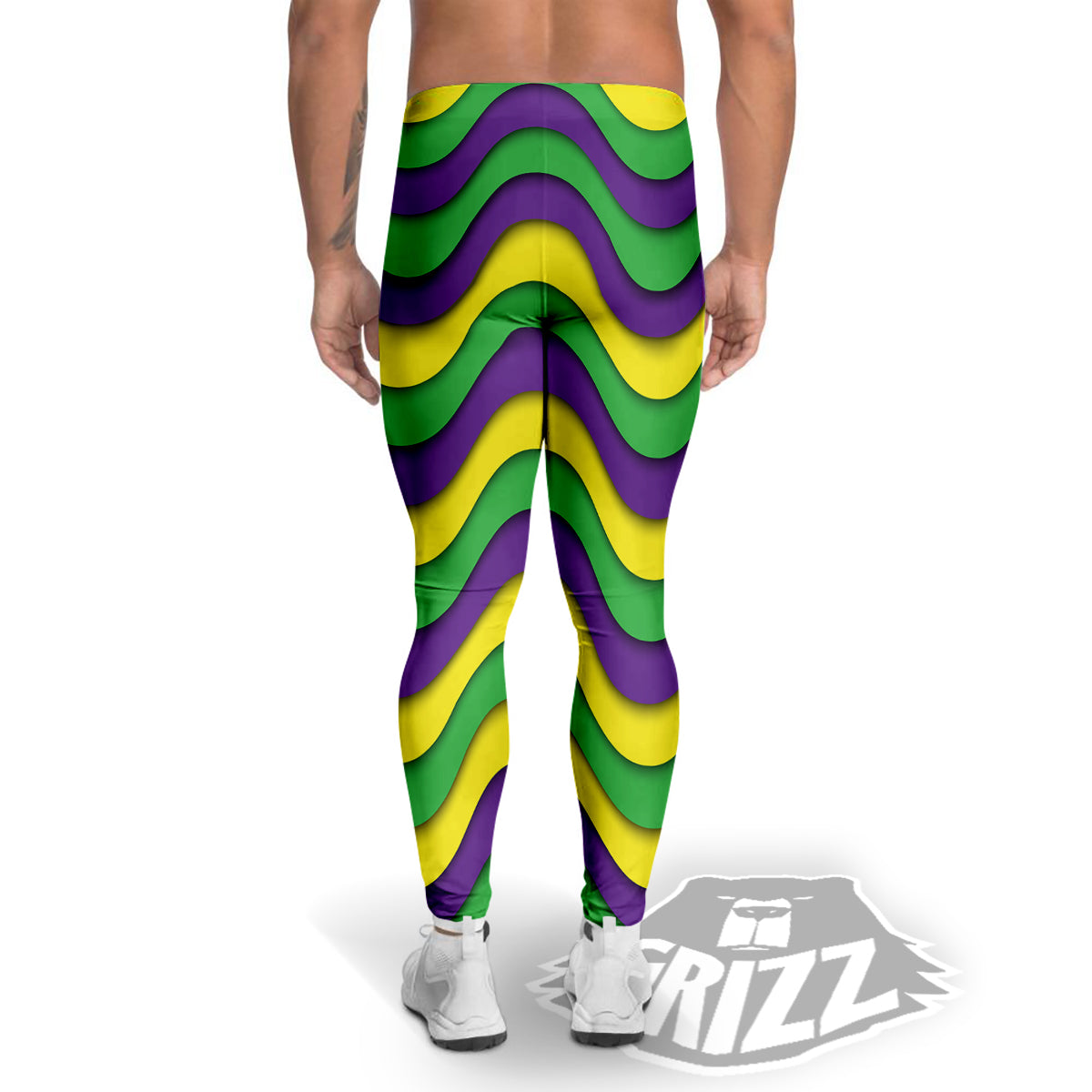 Wave Mardi Gras Print Pattern Men's Leggings-grizzshop