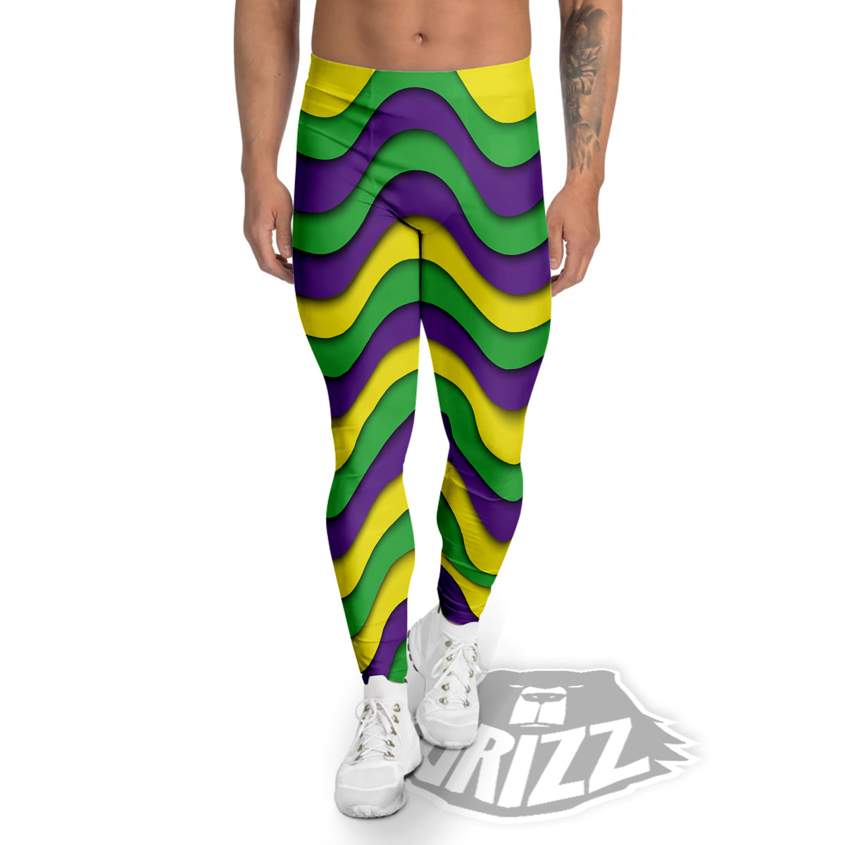 Wave Mardi Gras Print Pattern Men's Leggings-grizzshop