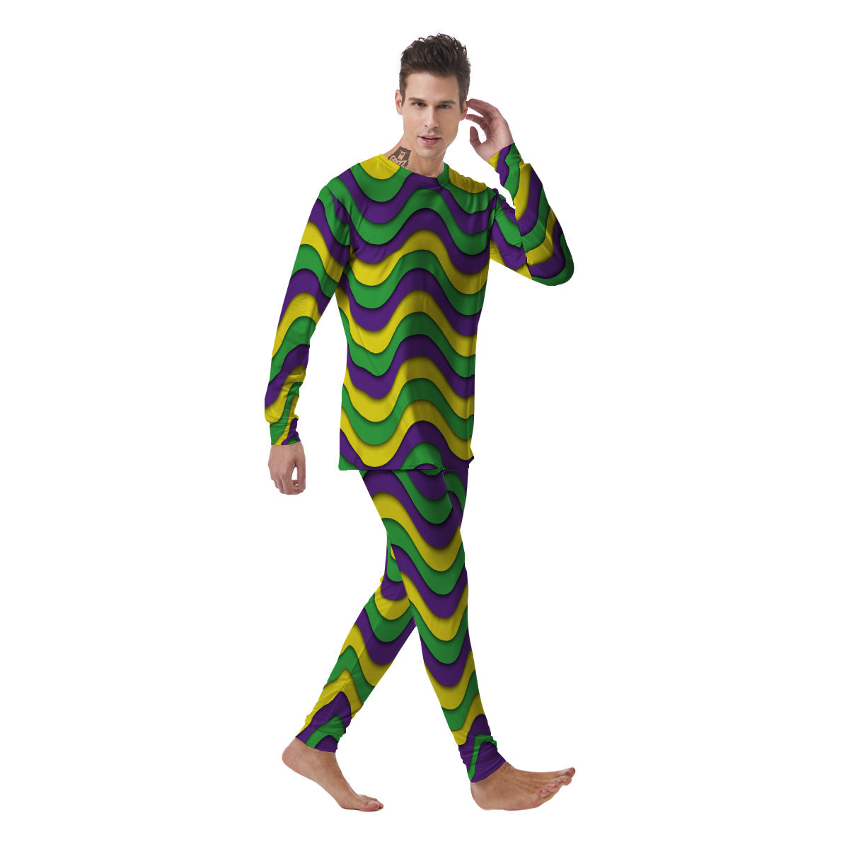 Wave Mardi Gras Print Pattern Men's Pajamas-grizzshop