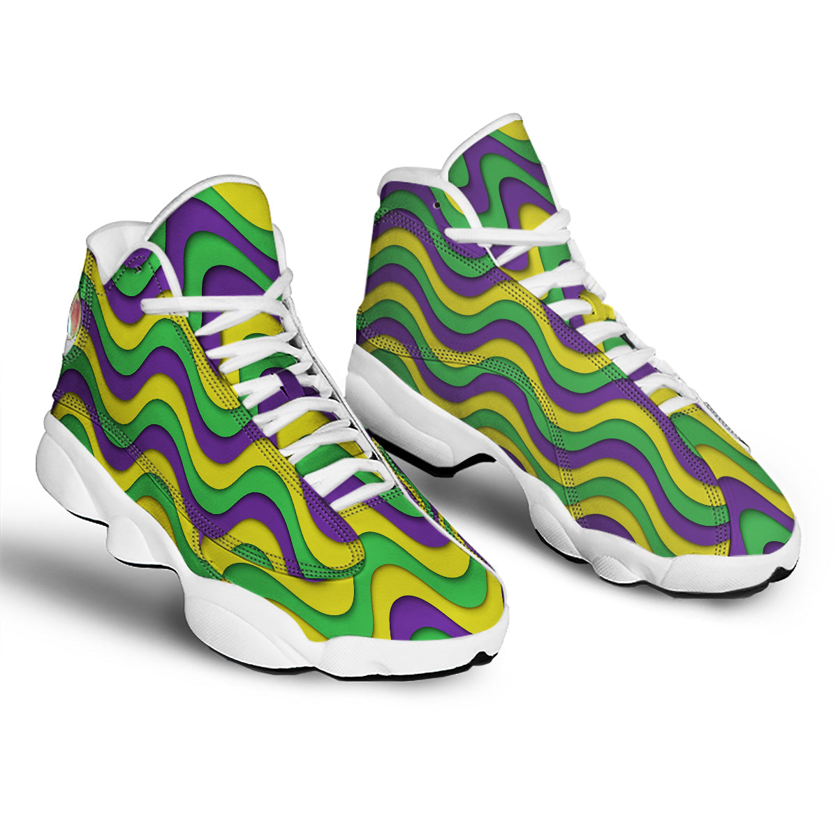 Wave Mardi Gras Print Pattern White Basketball Shoes-grizzshop