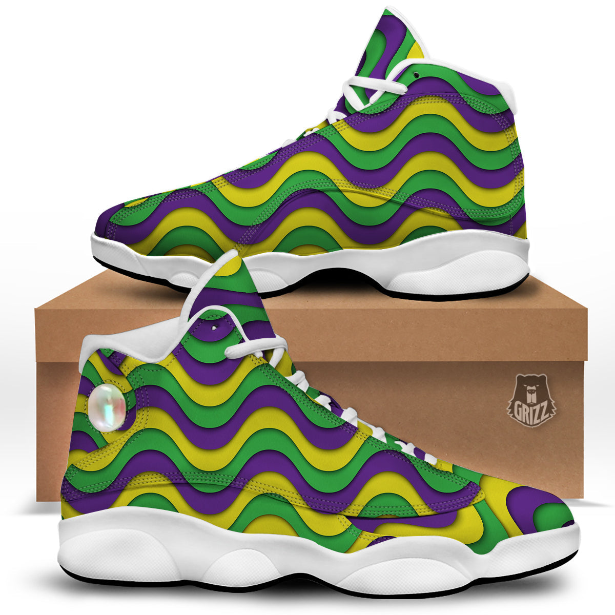 Wave Mardi Gras Print Pattern White Basketball Shoes-grizzshop