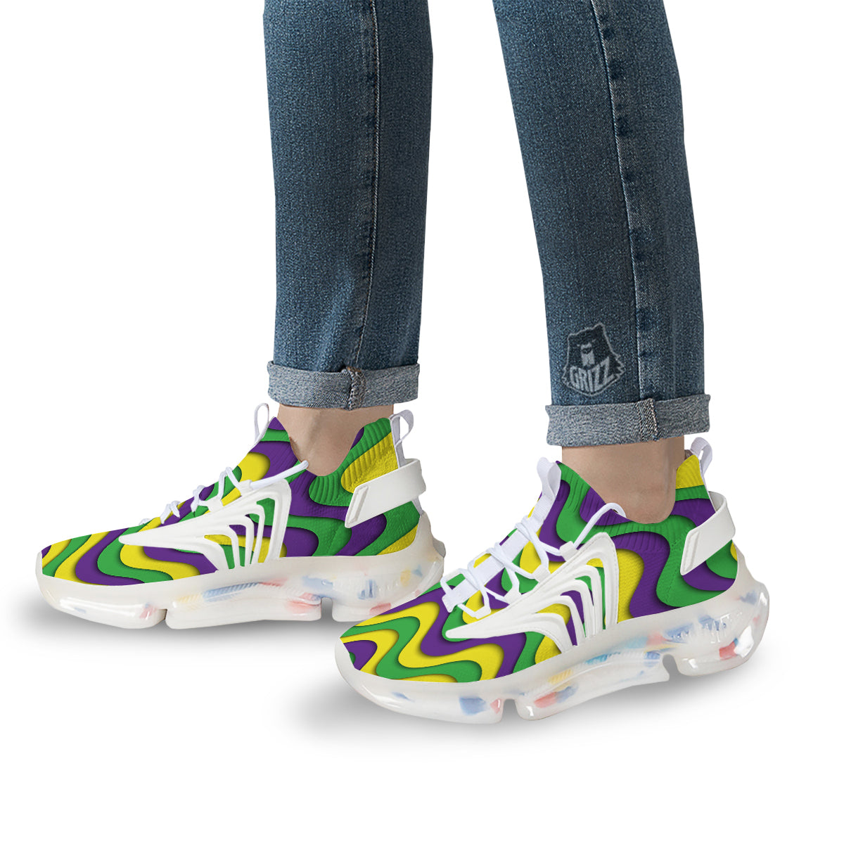 Wave Mardi Gras Print Pattern White Gym Shoes-grizzshop