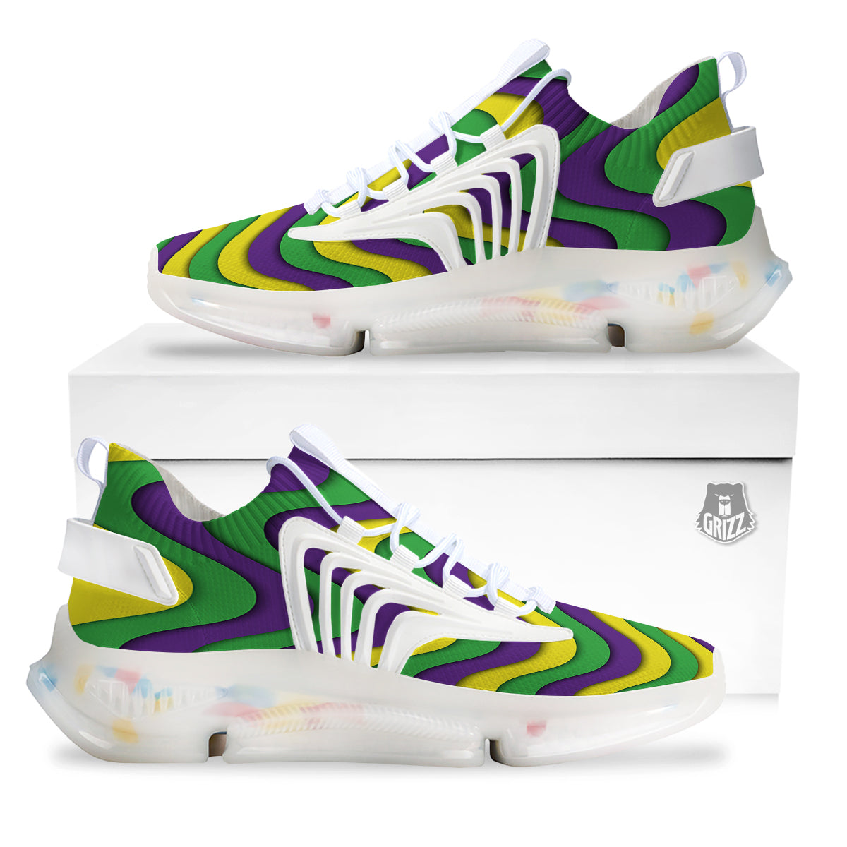 Wave Mardi Gras Print Pattern White Gym Shoes-grizzshop