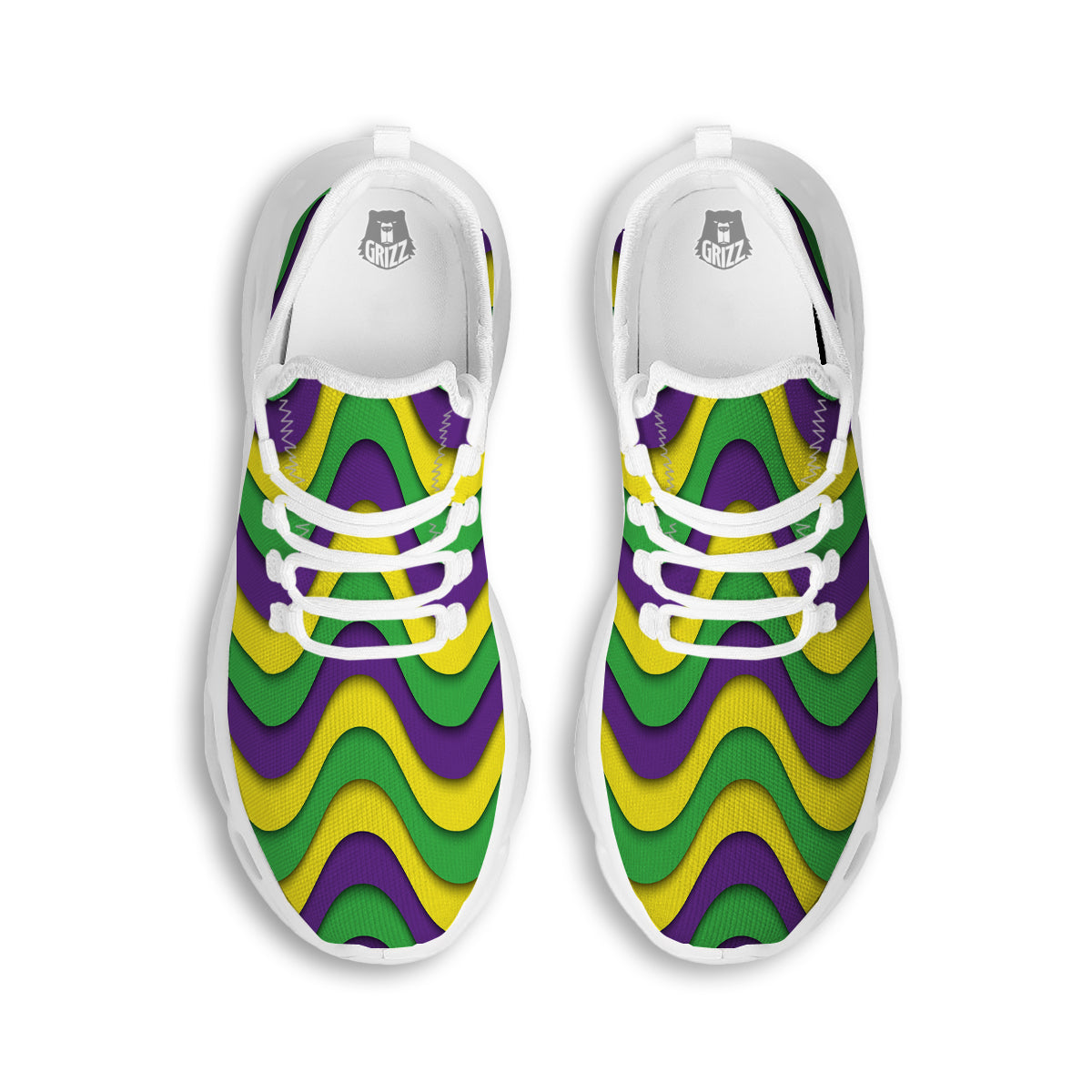 Wave Mardi Gras Print Pattern White Running Shoes-grizzshop