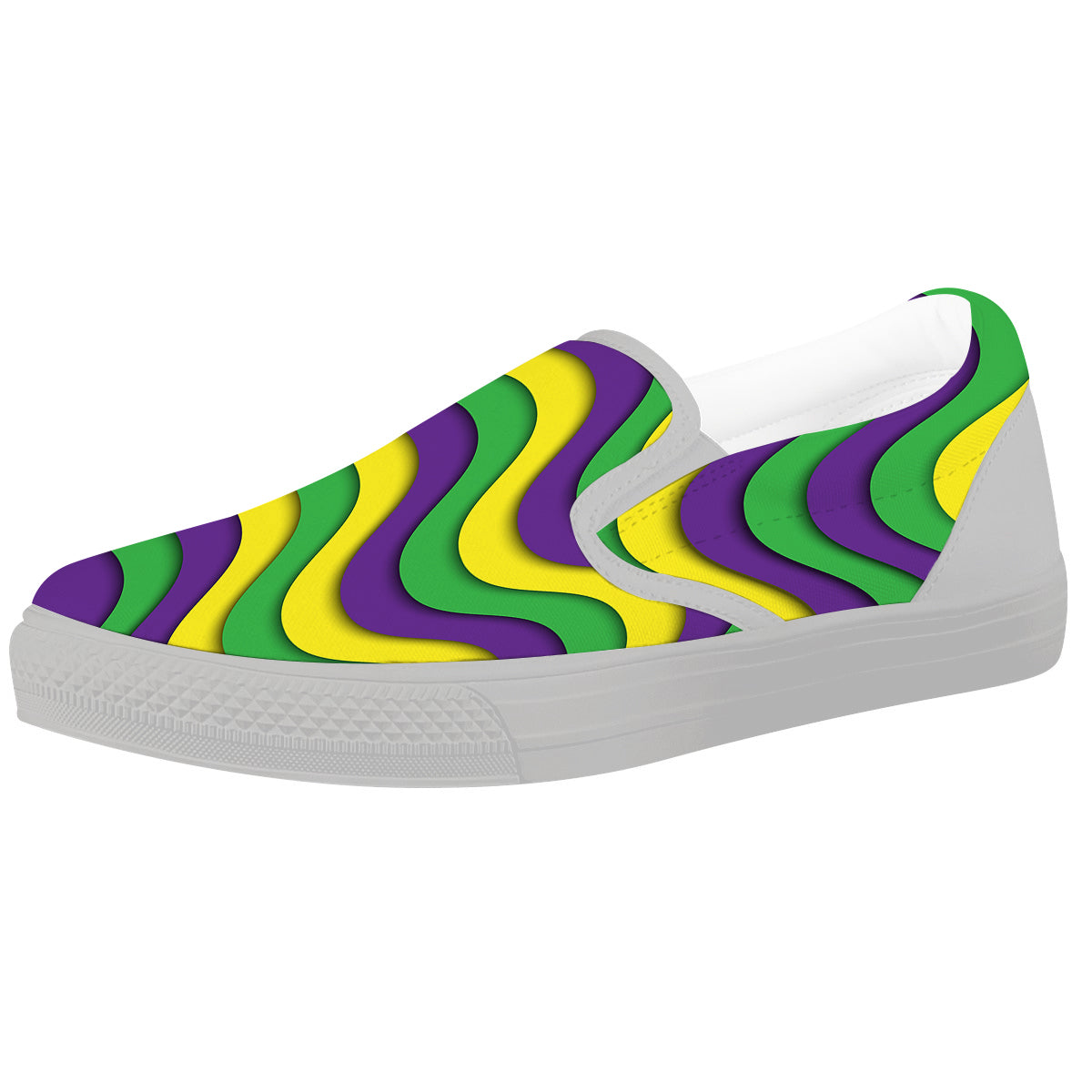 Wave Mardi Gras Print Pattern White Slip On Shoes-grizzshop