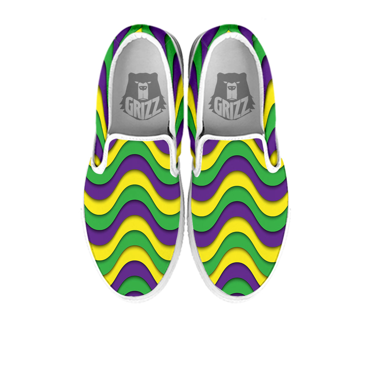 Wave Mardi Gras Print Pattern White Slip On Shoes-grizzshop