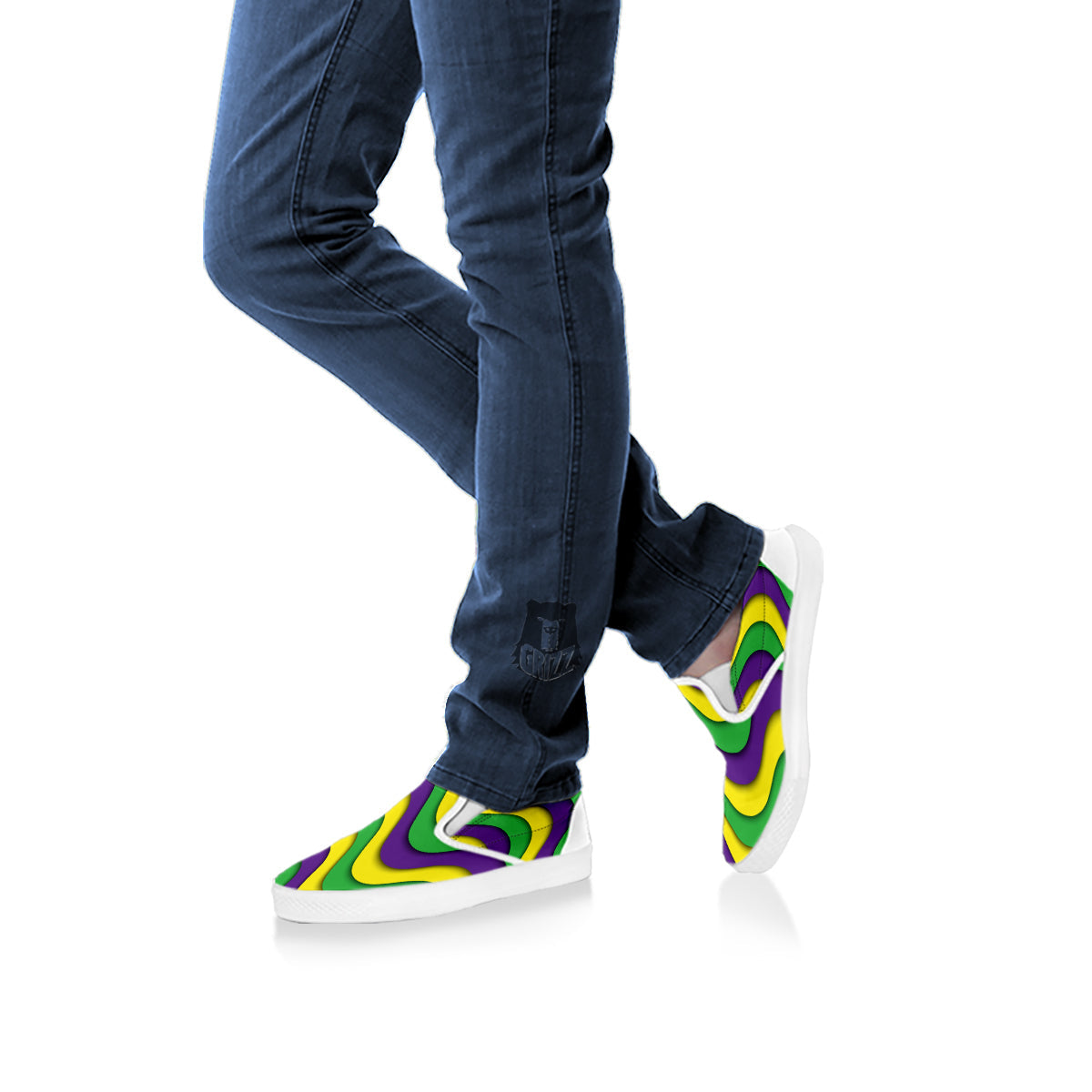 Wave Mardi Gras Print Pattern White Slip On Shoes-grizzshop