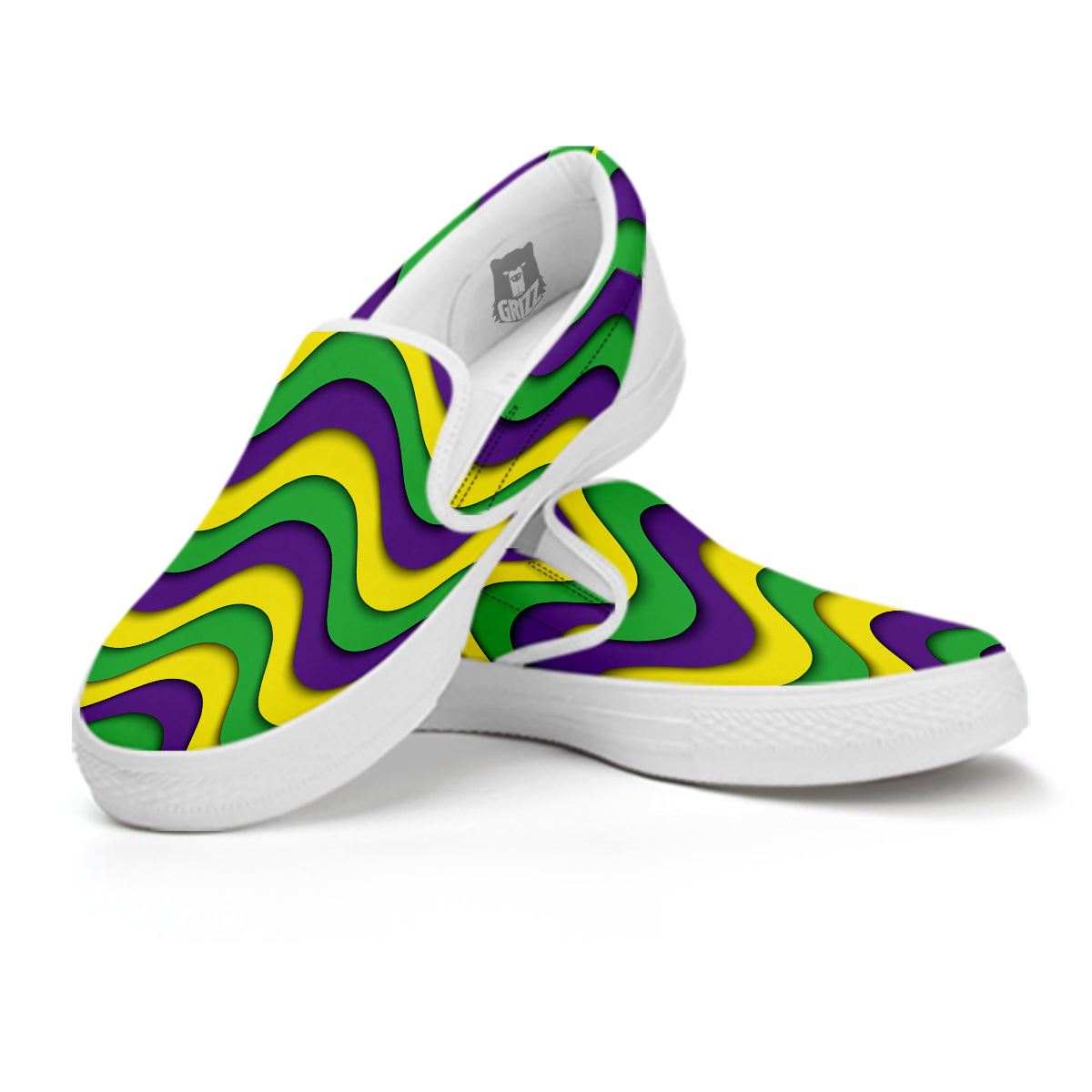Wave Mardi Gras Print Pattern White Slip On Shoes-grizzshop