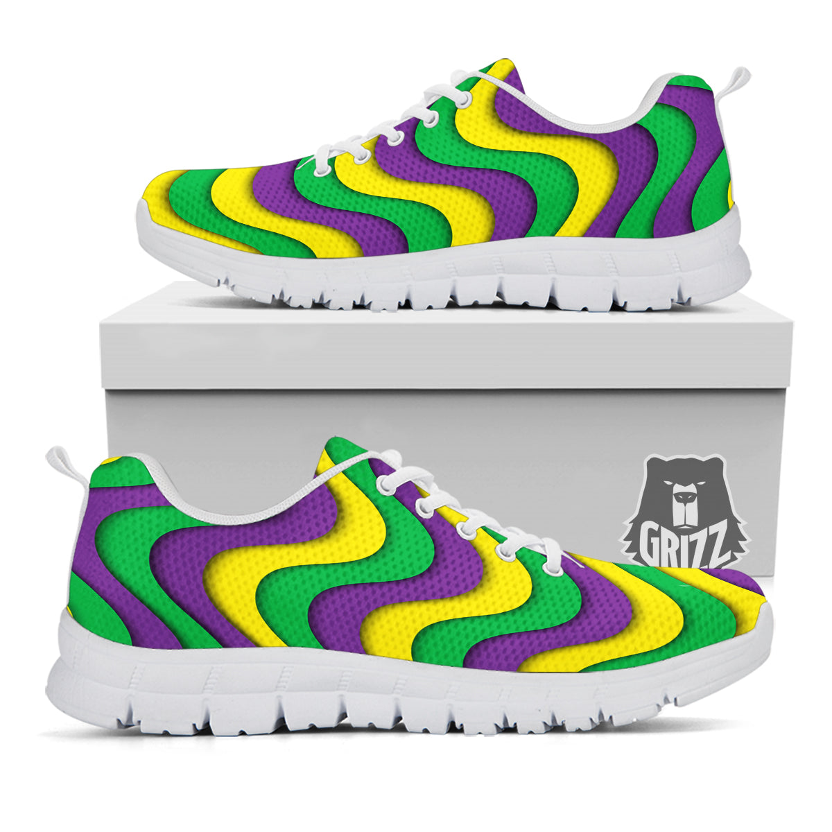 Wave Mardi Gras Print Pattern White Sneaker-grizzshop